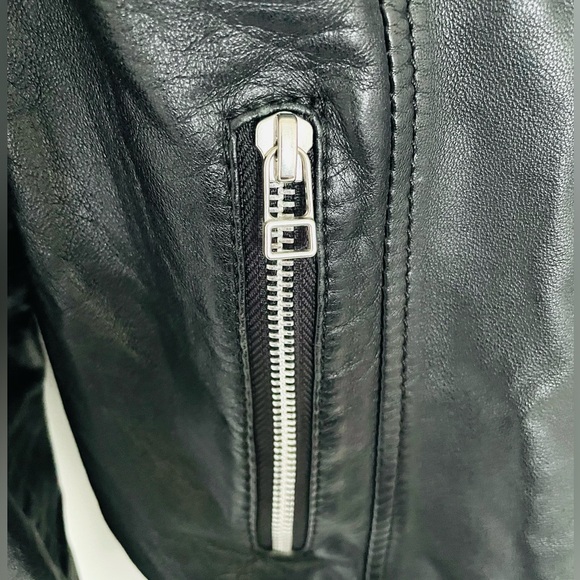 Mango Genuine Leather Biker Jacket XS Dark Brown Classic Moto Zip - Picture 8 of 9